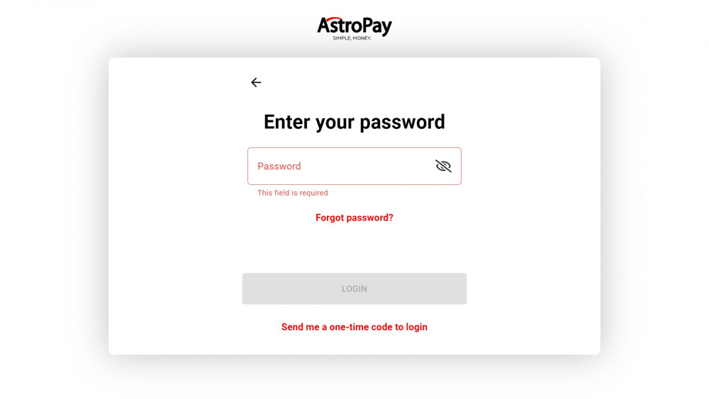 AstroPay login page